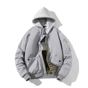 Men Bomber Jacket Solid Autumn Winter Pilot Jacket Women Vintage Fashion Hooded Baseball Coat Casual Windbreak Parkas Red <b>Pink</b> - Product Image 3