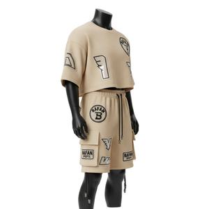 Ensemble haut court et short en coton mélangé gaufré GSM de qualité supérieure pour femme, avec logo appliqué, style urbain, 100 % coton - Product Image 4