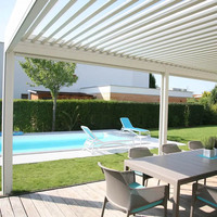Pérgola de Aluminio Bioclimática Motorizada con Luces LED, Impermeable, de Lujo para Exteriores, con Toldo Personalizable y Fácil de Montar