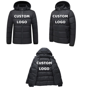 Blouson matelassé en toile pour homme de haute qualité, style uni avec capuche, logo personnalisé sur le devant, collection hiver, style urbain, vente en gros - Product Image 2