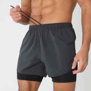 2025 nouveaux hommes séchage rapide entraînement entraînement Gym Fitness Jogging Shorts mi élastique Gym sport Shorts pour l'été 2-en-1 conception - Product Image 2
