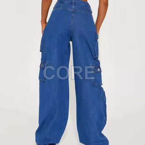 Pantalons jeans cargo multi-poches pour femmes à la mode Pantalons jeans cargo multi-poches pour femmes à taille personnalisée - Product Image 2