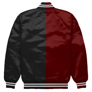 แจ็กเก็ตบอมเบอร์สีแดงสีดำสำหรับผู้ชายเสื้อนอกลำลองมีกระดุมน้ำหนักเบามีปกลายทางผ้าเย็บริม - Product Image 6