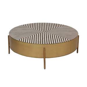 Mesa de Centro Decorativa con Incrustaciones de Hueso, Mesa de Salón de Madera con Diseño Floral Hecho a Mano - Product Image 1