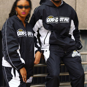 Ensemble de vêtements de sport d'hiver pour hommes Sweat à capuche brodé et survêtement Costume coupe-vent en polyester avec pantalon de survêtement court Caractéristique de maternité - Product Image 1