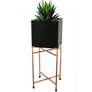 Jardinière carrée noire avec support, jardinière de balcon, usine, jardinières modernes de haute qualité, accessoires décoratifs en métal - Product Image 1