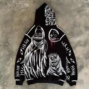 Otoño Vintage hombres 100% algodón pulóver Sudadera con capucha de gran tamaño French Terry con lavado ácido y cuello con capucha de impresión Digital - Product Image 2