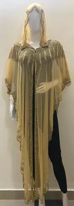 Style de luxe femme vêtements à capuche Poncho haussement d'épaules t-shirt avant ouvert lourd main broderie travail perdre Maxi robe fête visites