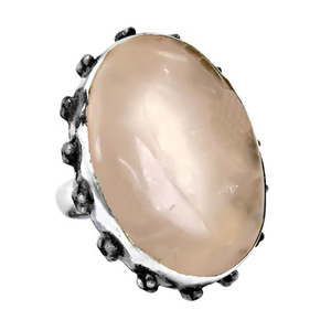 Bagues de créateur pour femmes avec une excellente qualité Cabochon ovale en quartz rose naturel Prix de gros pour la fête - Product Image 1