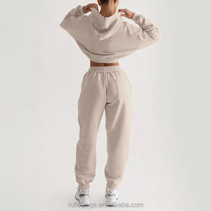 Sudadera recortada de gran tamaño para mujer 100% algodón gimnasio Fitness deporte polar Top con logotipo bordado invierno entrenamiento pulóver - Product Image 2