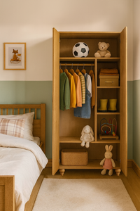 Armario de 2 Puertas Arion para Niños, Cuerpo de MDF Azul con Patas de Madera, Diseño Moderno y Práctico para Almacenamiento Juvenil - Product Image 3