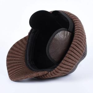 2024 Otoño Invierno papá sombrero ruso orejera Ushanka tejido cuero gorra de béisbol forro polar grueso ajustable para todos los Casuales - Product Image 5