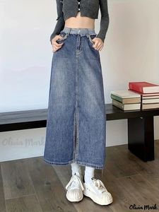 Falda Maxi Vaquera de Cintura Alta para Mujer, Color Sólido, Botones Frontales, Bolsillos con Abertura, Estilo Utilitario, Tela de Algodón para Otoño - Product Image 6