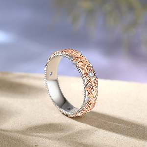 Jeulia Rhodium Plated Sterling Silver Women's Band with Thistle and <b>Celtic</b> Knot Carved Design - Product Image 3