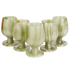 Ausgezeichnete Qualität natürlich Luxus grüner weißer Marmor Stein Weinglas Onyx Marmor Alabaster brauner Kelch zum Großhandelspreis