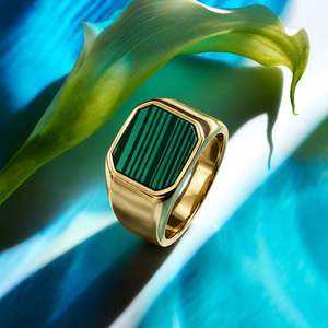 Bague signet Jeulia tendance style <span class=keywords><strong>Andy</strong></span> en or avec grappe de malachite - Product Image 3