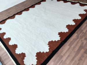 ที่มีคุณภาพสูง8x10ที่ทันสมัยดาริพรมปูพื้นแบบดั้งเดิม Farsh-E ชุดผ้าฝ้ายทอมือสีน้ำตาลเบจที่สวยงาม - Product Image 4