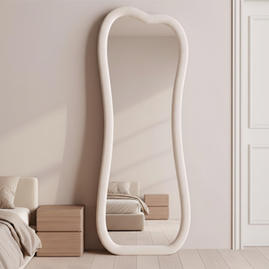 Miroir sur pied en bois ondulé irrégulier sur mesure, grand format, pour chambre et salle de bain, décoration murale complète - Product Image 2
