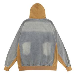 Sweat à capuche zippé pour homme en polyester/coton avec impression numérique délavée à l'acide, coupe oversize régulière à épaules tombantes, motif uni, hiver - Product Image 2