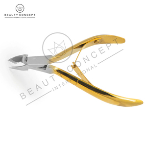 Pince à cuticules professionnelle de luxe durable en acier inoxydable plaqué or, manche français, double ressort, coupe-cuticules 6 mm - Product Image 2