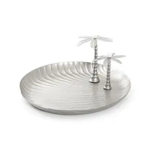 New Design Metal Serving Bowl with Coconut Tree Silver Finished Aluminum Snacks and Bread Serving Tray Dinnerware Bowl