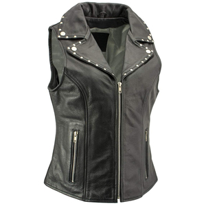 Gilet en cuir véritable classique pour femmes de haute qualité, style club, avec doublure en coton et détails tricotés, sur mesure - Product Image 4