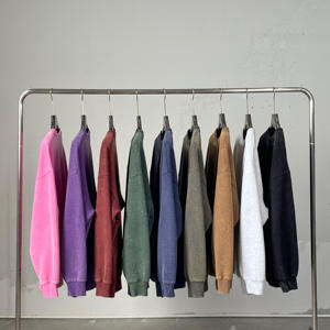 Sudadera con capucha lisa de lana con logotipo personalizado de diseñador para hombre, sudaderas con capucha de gran tamaño bordadas con cuello redondo y lavado ácido Vintage para hombre - Product Image 3