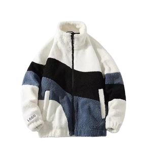 Manteau à capuche avec poches sur pied réversible en laine lâche personnalisé pour hommes vente en gros de veste patchwork moelleuse standard chaud automne hiver - Product Image 2