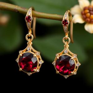 Pendientes colgantes de moda de Plata de Ley 925 estilo de boda con diseño largo de piedras preciosas Rojas - Product Image 4