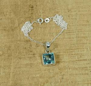 Collar con Colgante de Topacio Azul, Plata de Ley 925, Gema Cuadrada, Joyería Hecha a Mano, Regalo de Piedra Natal de Noviembre para Mujer - Product Image 3