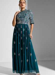 Vestido de fiesta de noche de lujo de alta calidad mangas completas con cuentas bordado de lentejuelas patrón Floral forma de cuerpo largo antiestático - Product Image 5