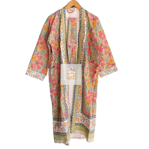 Peignoir Kantha en coton indien imprimé main bloc Peignoir Kimono en coton à imprimé floral Peignoir enveloppant - Product Image 6