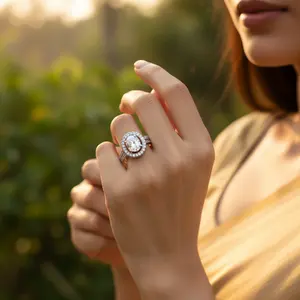 Anillo Romántico de Plata 925 con Halo Ovalado para Mujer, Joyería Geométrica de Platino con Diamante Tallado para Aniversario o Promesa - Product Image 3