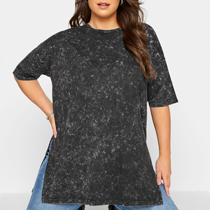 Camiseta de gran tamaño con lavado ácido para mujer, Camisa de algodón suave, suelta, informal, manga corta, hombro caído, venta al por mayor - Product Image 1