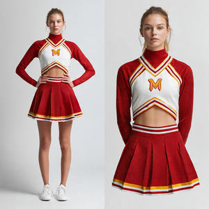Cheerleader Uniform <b>Long</b> Sleeve Dance Cheerleading <b>Skirts</b> with Rhinestone 100% Polyester Printed Cheerleader Uniforms - Product Image 1