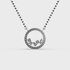 Chaîne de perles de mariage en argent Mangalsutra Stonewels avec diamants entourés de cercles cloutés de diamants interconnectés - Product Image 4