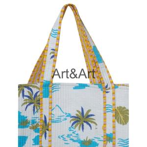 Nuevo Bolso Tote Acolchado de Algodón Ecológico para Mujer, con Estampado de Palmeras Hecho a Mano, para Compras, con Dos Asas Suaves Abiertas - Product Image 3