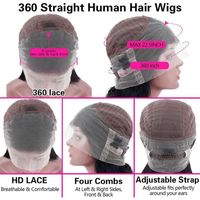Perruques 360 Lace à texture Yaki lâche et lisse, en cheveux humains vierges indiens Remy, avec ligne de cheveux pré-épilée, bande élastique amovible, double trame faite à la machine