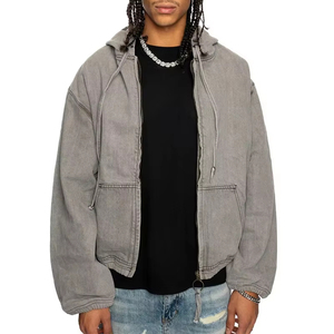 Custom Vintage Washing Color Men Loose Acid Wash 100% Cotton Knitted Oversized <b>Zip</b> <b>up</b> <b>Jacket</b> Hoodies - Product Image 4