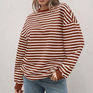 2025 nueva sudadera de gran tamaño para mujer, Sudadera con capucha de manga larga a rayas con cuello redondo bordado para el verano - Product Image 6