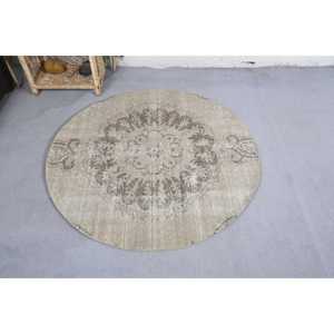 พรมตุรกีโบราณสีเบจสีน้ำตาล4.2 x 4.2ft คลาสสิกขนกระต่ายปลอมงานเย็บปะทำจากยางพรมข้างเตียงทรงสี่เหลี่ยมผืนผ้าโถงทางเดินใหม่ - Product Image 3