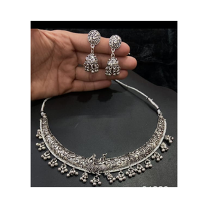 Exportación clásica alemana plata oxidada ligero collar pendiente conjunto ajustable enlace cadena Tika mujer moda piedra - Product Image 6