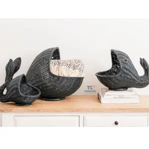 Hot Selling Whale Storage Basket Rattan Basket Wicker Willow Basket Woven Animal Shaped For Kids Toys Container