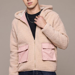 Men's Stylish <b>Sherpa</b> Hoodie with Unique Zipper-Up Collar and Drawstring Attached Fleece Lining for Winter - Product Image 1