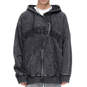 เสื้อฮู้ดดี้ผู้ชายแบบซิป วินเทจ ซักแห้งเร็ว ผ้าฝ้าย 100% ทรงโอเวอร์ไซส์ หนานุ่ม พิมพ์ลายตามสั่ง OEM สำหรับขายส่ง ฤดูหนาว เป็นมิตรกับสิ่งแวดล้อม - Product Image 1