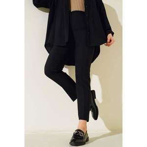 Pantalon en tissu noir pour femme Détails de poche Respirant froissé Taille haute Taille élastique XL Taille Baggy Pantalon de style coréen - Product Image 3