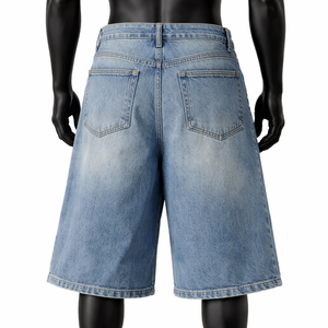 Pantalones Cortos de Mezclilla Estampados para Hombre, Estilo Baggy, Lavado Vintage, Streetwear, Corte Holgado, Largura hasta la Rodilla, Venta al Por Mayor OEM - Product Image 2