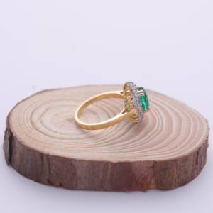 IGI Certified Round Cut Emerald Sunburst Halo Diamond <b>Ring</b> in 14K Yellow / White & Rose Gold - Product Image 4