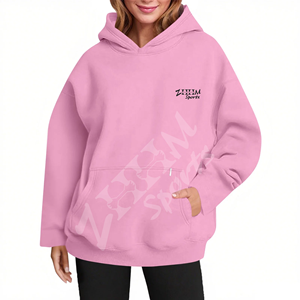 Sudaderas con capucha de gran tamaño para Otoño e Invierno para mujer, Jersey informal de manga larga de Color sólido estampado, bolsillo oculto de punto frontal - Product Image 3