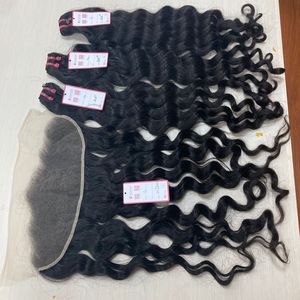 APOHAIR 100% Machine cousue en gros brut corps ondulé vierge Extensions de cheveux humains Double trame faisceaux frontal - Product Image 5